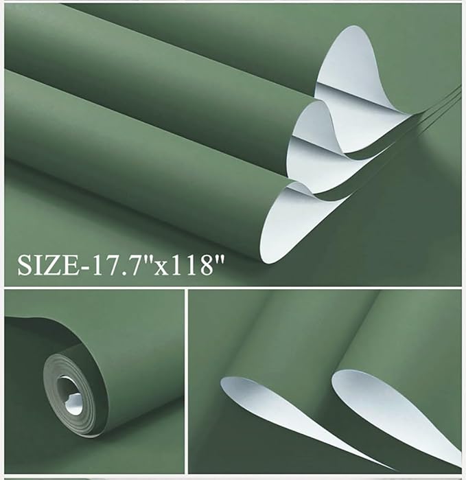Dimoon 118''x23.6'' Green Peel and Stick Wallpaper Contact Paper Modern Self Adhesive Wall Paper Removable Renter Friendly Textured Solid Color Shelf Cabinet Vinyl Roll (118''x23.6'',Dark Green)