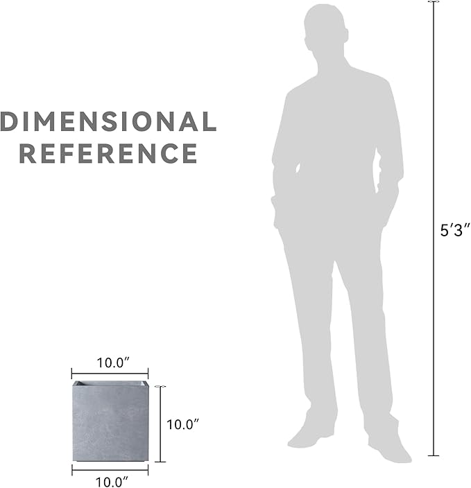 Kante 10 Inch Square Concrete Planter for Outdoor Indoor Home Patio Garden, Large Plant Pot with Drainage Hole and Rubber Plug, Slate Gray