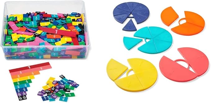 hand2mind - 42856 Plastic Rainbow Fraction Tiles, Homeschool Supplies (15 Sets of 51 Pieces) & hand2mind-35033 ETA Connecting Plastic Fraction Circles