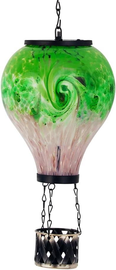 Solar Hot Air Balloon Lanterns with Flame Flickering Hanging Solar Lanterns Outdoor Waterproof LED Glass Garden Decorative Lights for Patio Yard Porch Tree,Mother Day Gift for Women(Green)