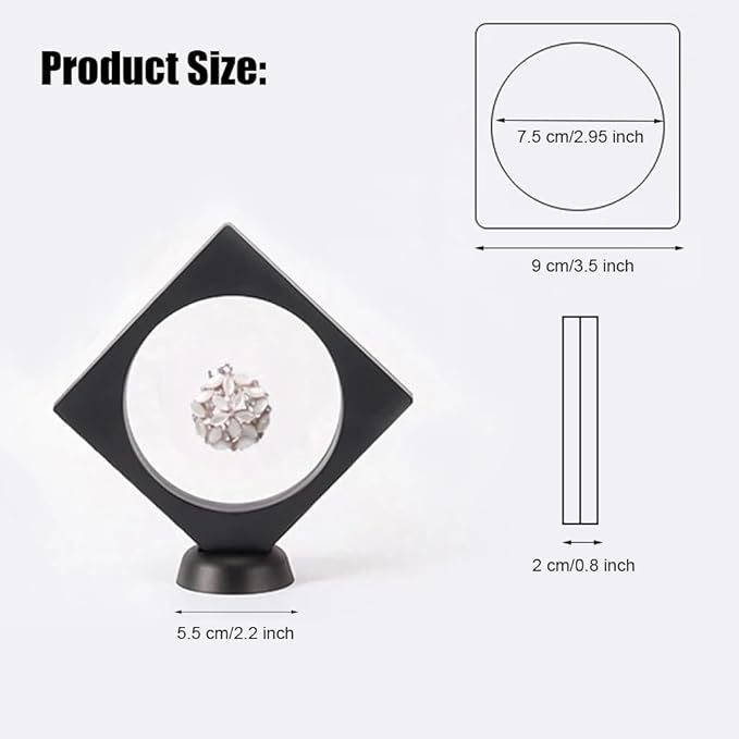 6 Pcs 3D Floating Display Case Frame Display Holder Stands Inner Round Transparent PE Film Storage Box for Jewelry Challenge Coin Medal Antique 3.5 x 3.5 x 0.8 Inches Black and White