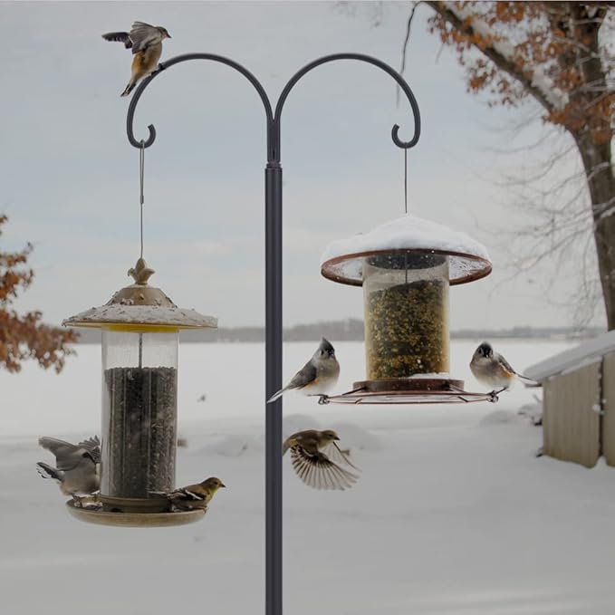 Bird Feeder Pole, Double Shepherds Hooks for Outdoor, 5 Base Prongs Adjustable Stand for Hanging Heavy Duty Feeders, Plant Baskets, Garden Plant Hanger Stands (78Inch, 2 Pack)