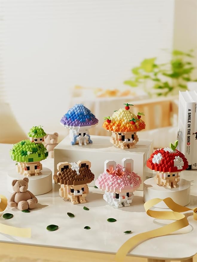 6 Set Mini Cute Mushroom Animals Building Toy Set Adorable Plant Blocks for Creative Play Bonsai Botanical Collection