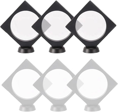 6 Pcs 3D Floating Display Case Frame Display Holder Stands Inner Round Transparent PE Film Storage Box for Jewelry Challenge Coin Medal Antique 3.5 x 3.5 x 0.8 Inches Black and White