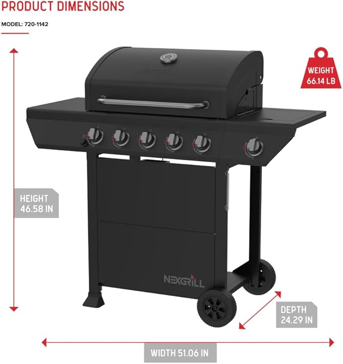 Nexgrill 5-Burner Gas Grill with Side Burner, 67,000 BTUs, 618 SQ. In. Cooking Area, Propane BBQ Grill with Stainless Steel Panel for Outdoor Cooking, Patios, and More - 720-1142