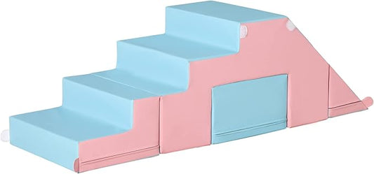 Qaba Toddlers Climbing Toys, Foam Climbing Blocks, 2 Pieces PU Leather Soft Play Set Indoor for Crawling or Sliding Aged 1-3 Years, Multicolor