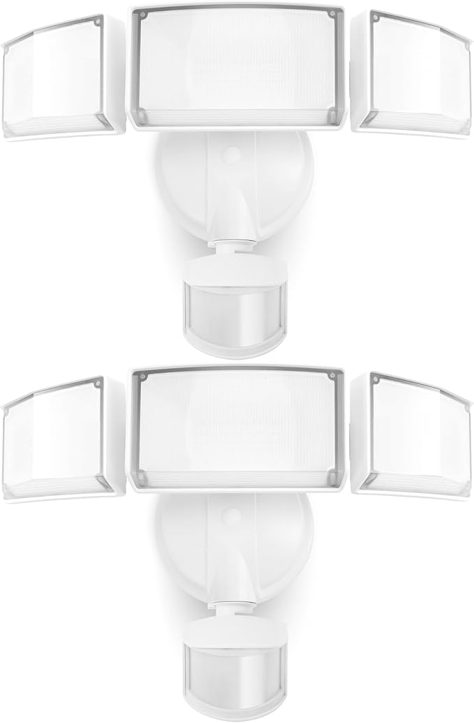 LUTEC 2 Pack 72W 7500LM LED Security Lights Motion Sensor Light Outdoor, 5000K Daylight, IP65 Waterproof, Dusk to Dawn, 3-Head Motion Detected Flood Light for Garage, Yard, Porch(White)