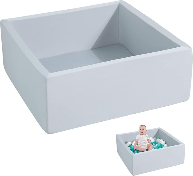 Foam Ball Pit for Toddlers Kids Square Soft Ball Pool Ideal Gift Play Toy for Children Kiddie Pools - Light Gray