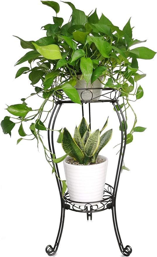 28.4 inches Tall Metal Plant Stand 11.8 Dia for Indoor or Outdoor use,2 Tier Heavy Duty Flower Pot Stand Rack 11.8 inches Diameter Holds Big Heavy Plants,Black (28.4 INCHES TALL)