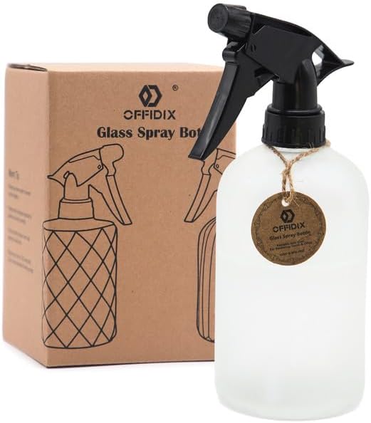 OFFIDIX Glass Spray Bottle,Plant Mister,Pressure Watering Can,Water Spray Bottle with Adjustable Nozzle,0.43L/15.17oz Handheld Spray Bottles for Outdoor Indoor Garden,Cleaning Solutions（Frosted Clear）