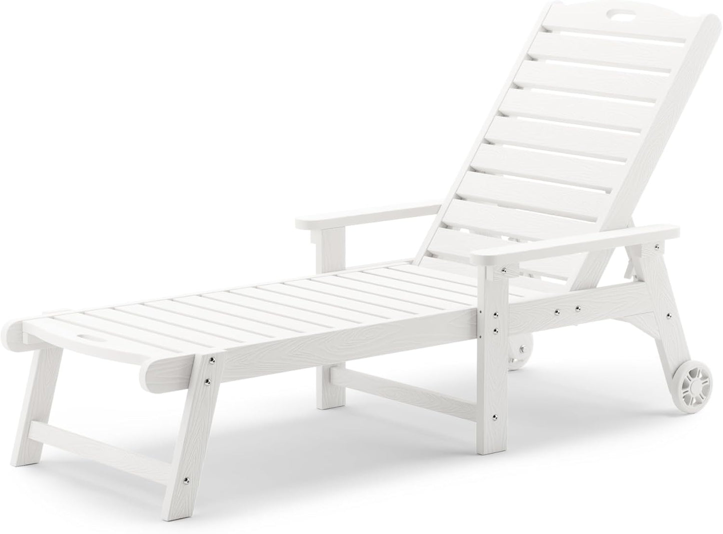 LUE BONA Outdoor Chaise Lounge, 79'' Oversized HDPS Chaise Lounger, 5 Positions Adjustable Lounge Chairs, Pool Lounge Chair with Wheels for Poolside, Backyard, 3 Year Warranty, White