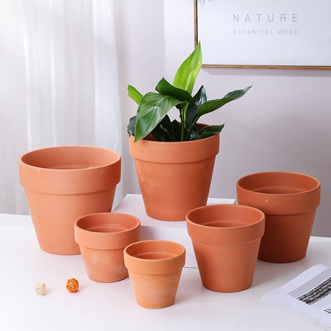 OLEEP Clay Pot - 2 Pack Large Terra Cotta Plant Pot with with Sauce,Drainage Hole, Clay Planters Pot, Terracotta Pot for Indoor Outdoor Plant (7.8 inch)