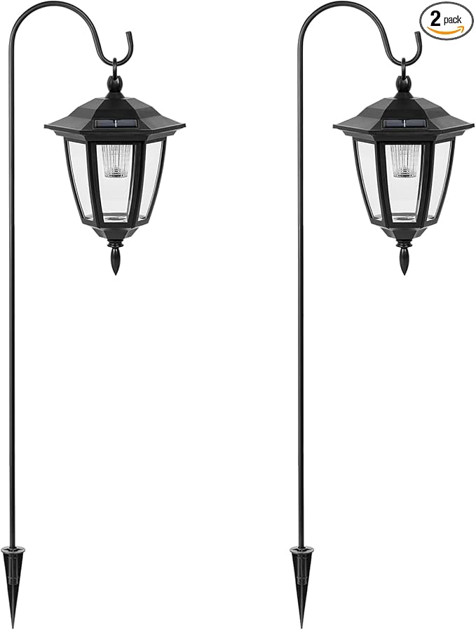 Viewsun 34 Inch Solar Hanging Lights, Shepherd Hook Lights with 2 Shepherd Hooks Waterproof Outdoor Decorative Solar Lantern Lights for Garden Decor, Patio, Backyard, Pathway, 2 Pack