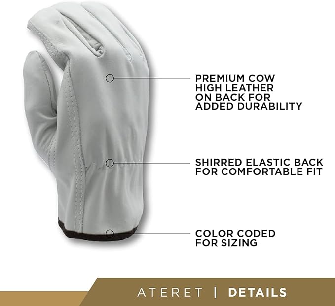 ATERET 120 Pairs 2X-Large Heavy Duty Durable Cowhide Leather Work Gloves I Driver Gloves for Truck Driving, Warehouse, Gardening, Farming