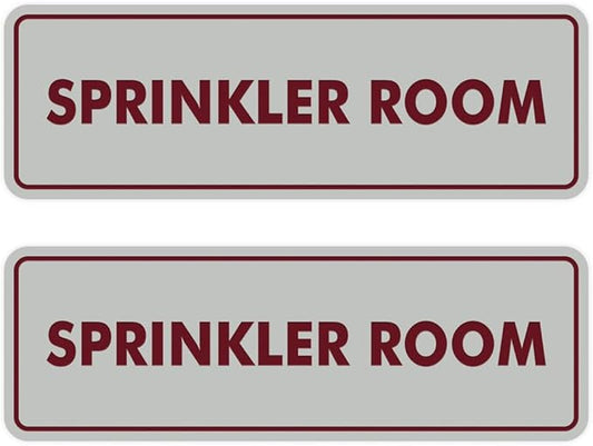 Signs ByLITA Standard Sprinkler Room Sign (Light Grey/Burgundy) - Small 2 Pack
