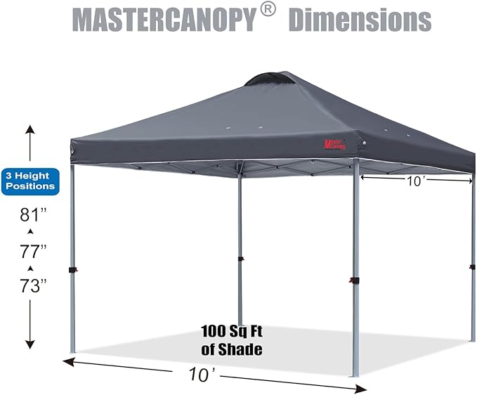MASTERCANOPY Durable Pop-up Canopy Tent with Roller Bag (10x10, Dark Gray)