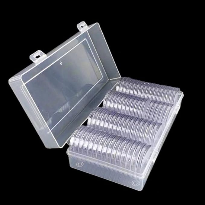 60Pcs 40mm Coin Capsules with Plastic Storage Box Organizer Collection Case