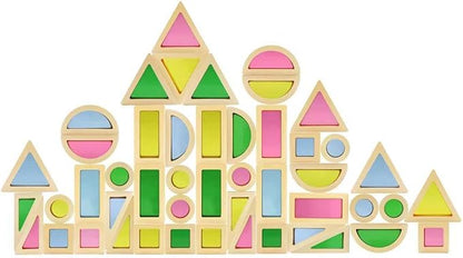 Wooden Rainbow Building Blocks for Kids 48 Pcs Wooden Blocks for Toddlers Rainbow Stacker Stacking Blocks Preschool Educational Toys -Geometry Blocks for Boys Girls