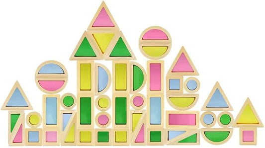 Wooden Rainbow Building Blocks for Kids 48 Pcs Wooden Blocks for Toddlers Rainbow Stacker Stacking Blocks Preschool Educational Toys -Geometry Blocks for Boys Girls