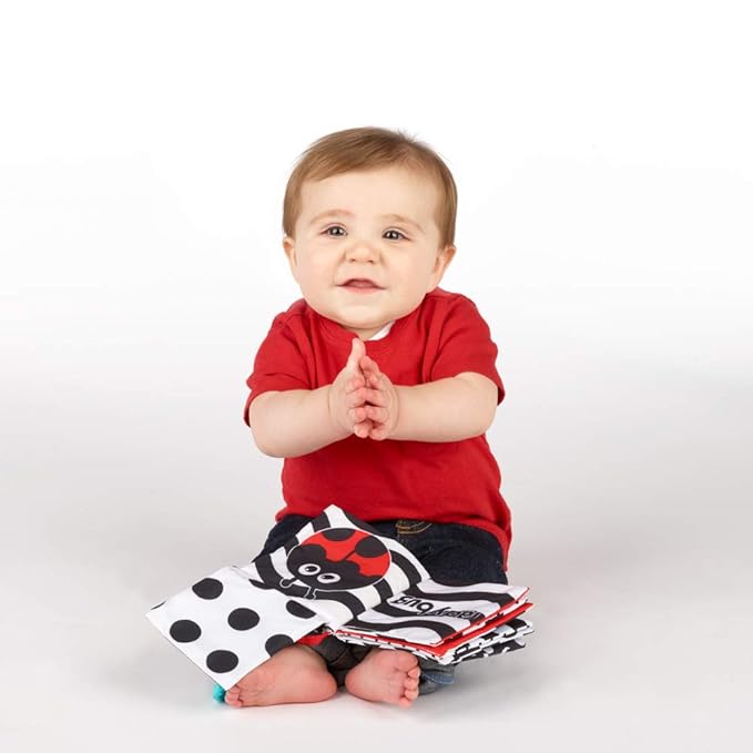 Sassy Peek-a-Boo Activity Book with Attachable Link for On-The-Go Travel, Sensory Play, Black & White, Ages 0+ Months (Pack of 12)