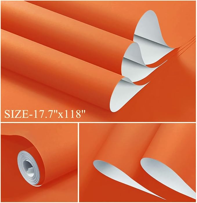 Dimoon 393''x17.7'' Orange Peel and Stick Wallpaper Contact Paper Modern Self Adhesive Wall Paper Removable Renter Friendly Textured Solid Color Shelf Vinyl Roll (393''x17.7'',Tropical Orange)