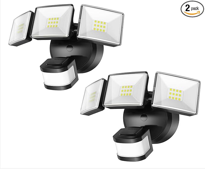 OREiN 2 Pack Motion Sensor Outdoor Lights, 3500LM/26W and 240° Big Motion Sensor, Dusk to Dawn Flood Lights Outdoor IP65 Waterproof 3 Modes LED Security Light for Front Door, Yard, Black (Hardwired)