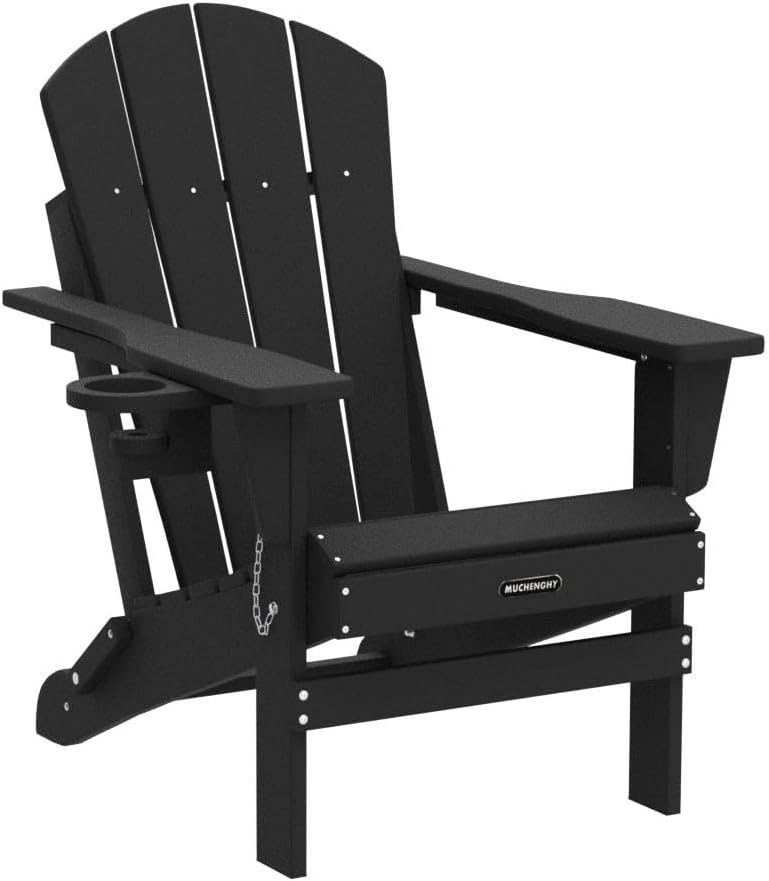 MUCHENGHY Folding Adirondack Chairs Patio Chairs Outdoor Adirondack Chair Weather Resistant Chair for Patio, Outside, Deck, Backyard, Fire Pit Chair, Campfire Chairs (Black)