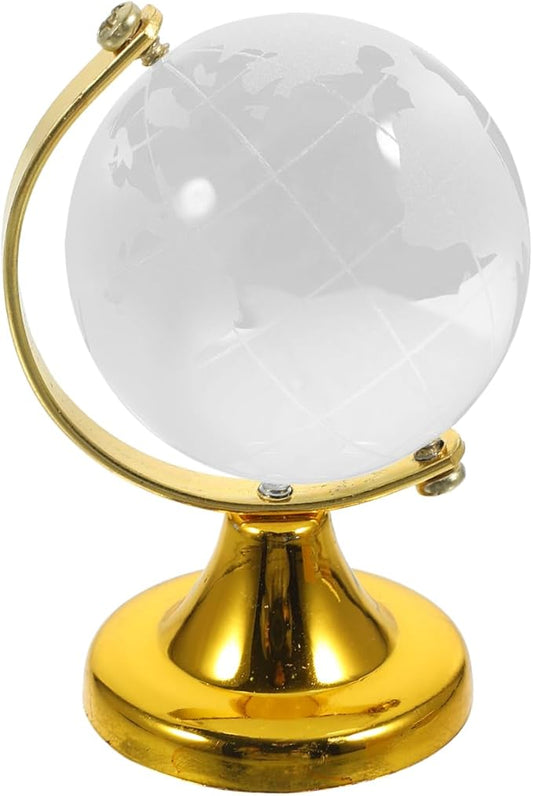 BESPORTBLE Crystal Globe Miniature Desktop World Globe with Stand World Map Handcraft Decoration Ornament for Living Room Bedroom Library Classroom Office Golden