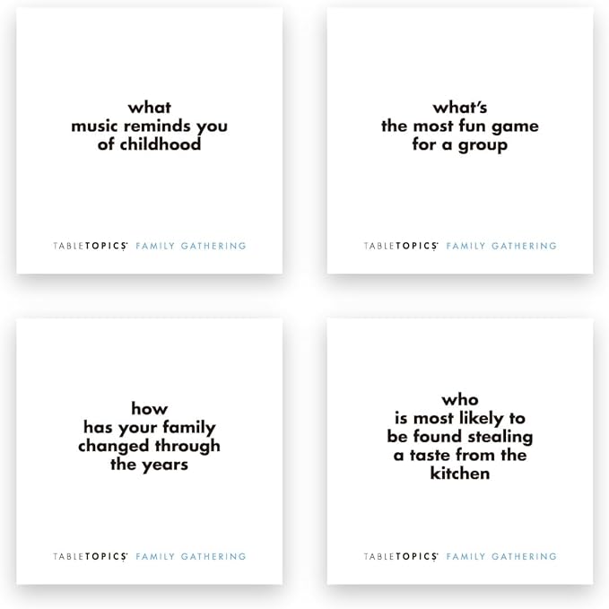 TableTopics Family Gathering Conversation Cards for Multi-Generational Get Togethers with 135 Questions to Use with Relatives at Reunions, Holidays, & Other Events
