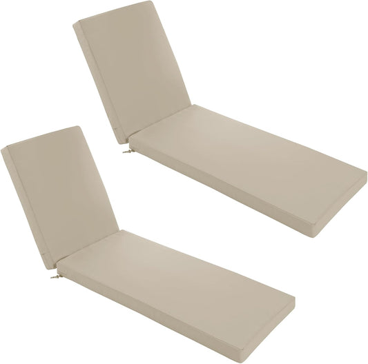 Chaise Lounge Cushions Outdoor Set of 2 - Waterproof and Fade Resistant Sun Lounger Replacement Cushion - Patio Lounger Pads with Removable Cover for Pool, Deck, Lawn, 80 x 26 x 3 Inch, Cream