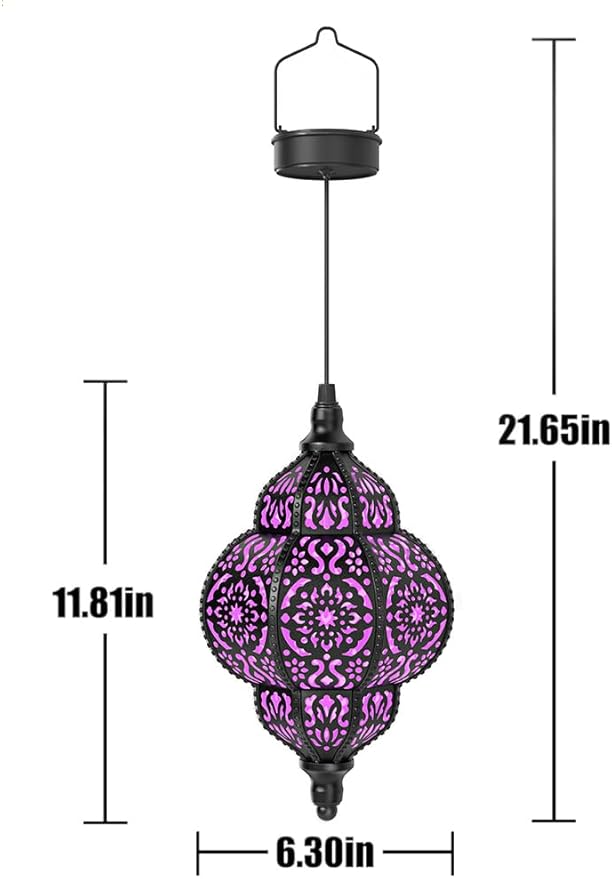 Hanging Solar Lights Outdoor Garden Decor Solar Lantern Waterproof Plastic Moroccan Outdoor Decorations for Patio Pathway Yard Backyard Garden Decorative (2, Purple)