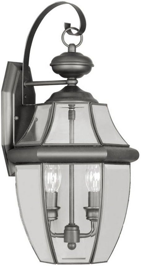 Livex Lighting 2251-04 Monterey 2 Light Outdoor Black Finish Solid Brass Wall Lantern with Clear Beveled Glass