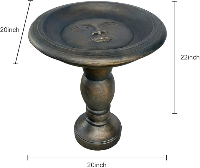 SKYFIRE 22-Inch Fibre Reinforced Concrete Pedestal Floor Fountain and Bird Bath Outdoor Decor for Garden, Patio, Lawn, Backyard - 20”L X 20”W X 22”H Antique Pedestal Birdbath