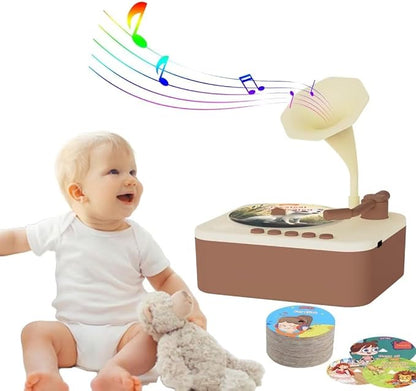 Retysaz Kids Phonograph with 96 Cards, Story Music Player for Kids 3-12 Musical Sensory Toy for boy Girl,Toddler Pre-Kindergarten Toy Early Childhood Education Birthday(Brown)