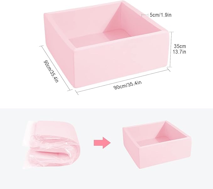 Foam Ball Pit for Toddlers Kids Square Soft Ball Pool Ideal Gift Play Toy for Children Kiddie Pools - Light Pink