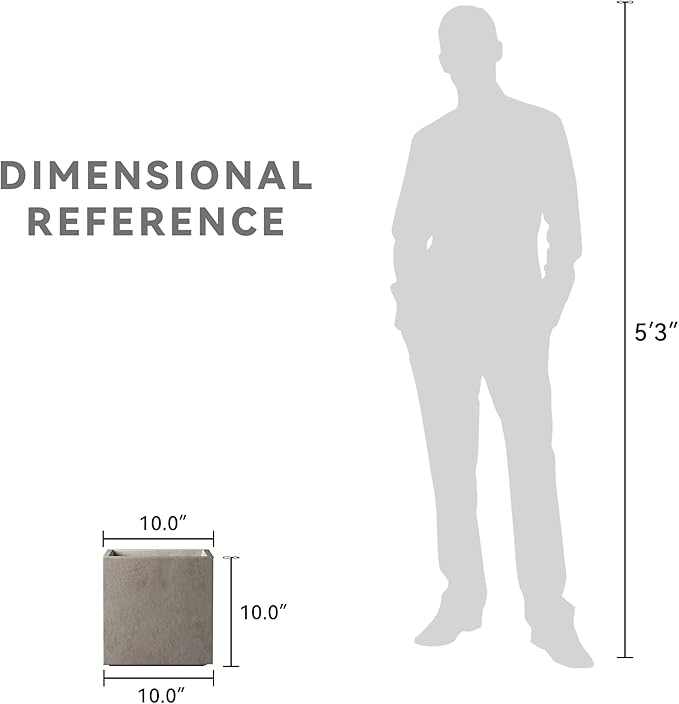 Kante 10 Inch Square Concrete Planter for Outdoor Indoor Home Patio Garden, Large Plant Pot with Drainage Hole and Rubber Plug, Weathered Concrete