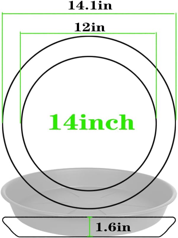 2 Pack of Plant Saucer Tray 14 inch, Heavy Duty Plastic Pot Plant Drip Trays Saucers for for Indoors Outdoor, Plant Water Tray for Planters 13-14" (14", Light Gray)