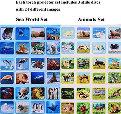 Georgie Porgy Children Projector Toys Educational Science Set Wall Ceiling Tent Torch Flashlight for Kids Gifts for Boys Girls (Wild Animal + Sea World)