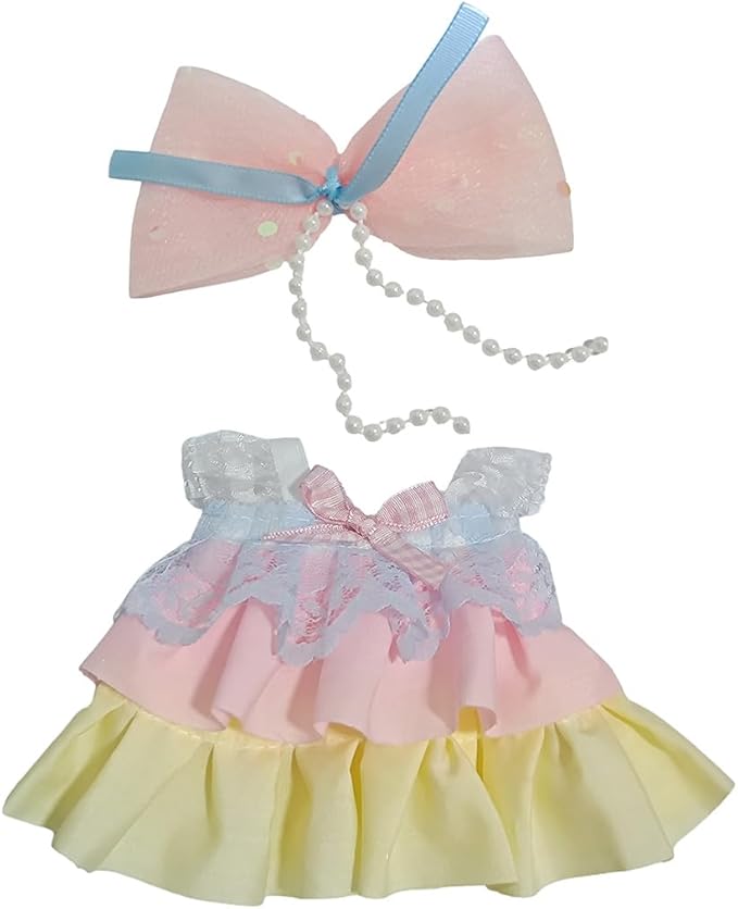 Doll Outfit Clothes Set for 17cm Dolls, Premium Fashion Princess Dress Jumpsuit for Dolls Accessories (NO Doll) (Pink Bow and Dress)