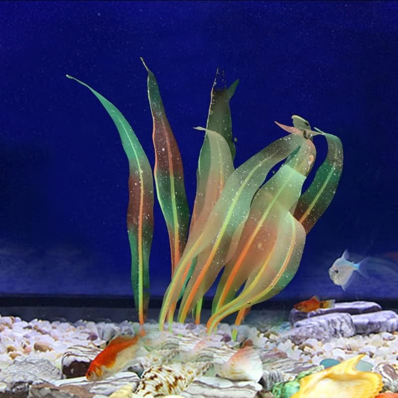 1Pcs Aquarium Decoration Orange Plants Simulation Artificial Water Grass Plastic Fish Tank Decor Plants Silicone Glowing Kelp Ornament Aquarium Accessories,Orange,16.9in
