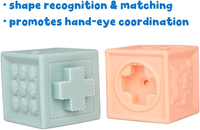 Litand Soft Stacking Blocks for Baby - Sensory Montessori Toys Toddler Activities - Gifts for Boy Girl 6 9 12 18 Months 1 2 3 Year Old Birthday - Infant Bath Toys