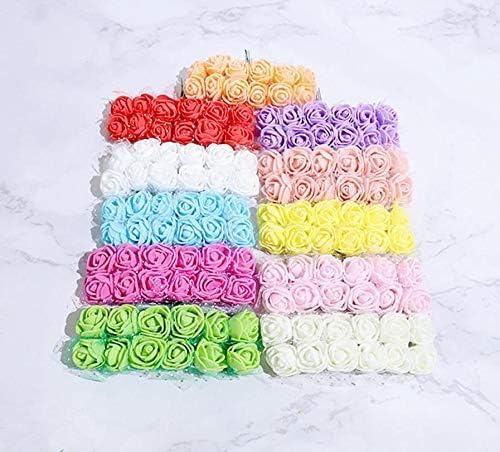 Mini Fake Rose Flower Heads 144pcs Mini Artificial Foam Roses DIY Wedding Flowers Accessories Make Bridal Hair Clips Headbands Dress (Bottom add Gauze) for Valentines Day,Wedding,Bridal (Multicolor)