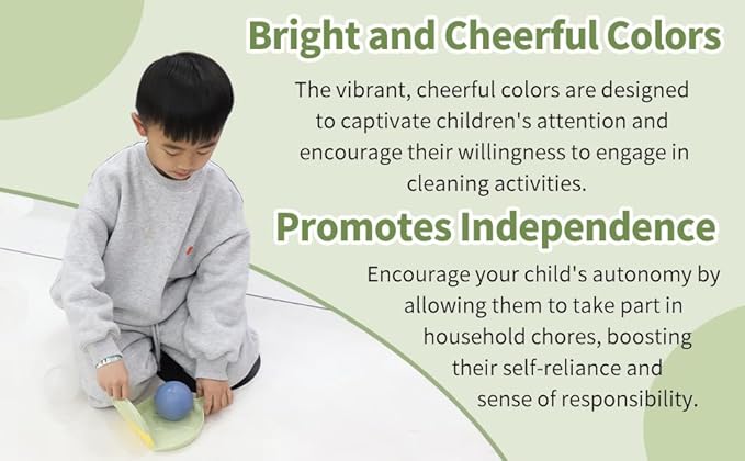 Kids Cleaning Toy Set, Mini Child Broom, Mop and Dustpan, Little Housekeeping Helper Set ,Pretend Home Cleaning Play Set for Toddler Age 1-5,6pcs (Green)