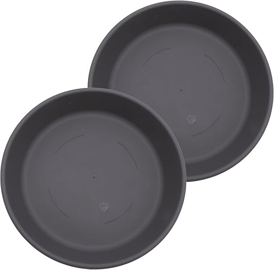 The HC Companies 12 Inch Round Plastic Classic Plant Saucer - Indoor Outdoor Plant Trays for Pots - 12.5"x12.5"x2.13" Warm Gray (Pack of 2)
