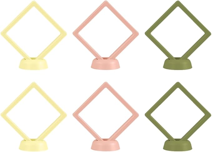 6 Pcs 3D Floating Display Case Frame Display Holder Stands Transparent PE Film Storage Box for Jewelry Challenge Coin Medal Antique 3.5 x 3.5 x 0.8 Inches (Style 2)