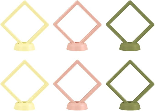 6 Pcs 3D Floating Display Case Frame Display Holder Stands Transparent PE Film Storage Box for Jewelry Challenge Coin Medal Antique 3.5 x 3.5 x 0.8 Inches (Style 2)