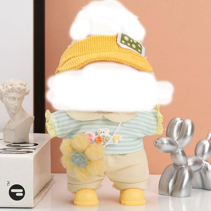 6 Pcs Set-17cm Doll Rabbit Bunny Clothes,Sunhat+Glass Frame+Shirt+Shorts+Flower Handbag+Shoes,Fashionable Outfit for Dress up Unique Style, Doll Costume Cosplay Fashion Dresses-Set 1