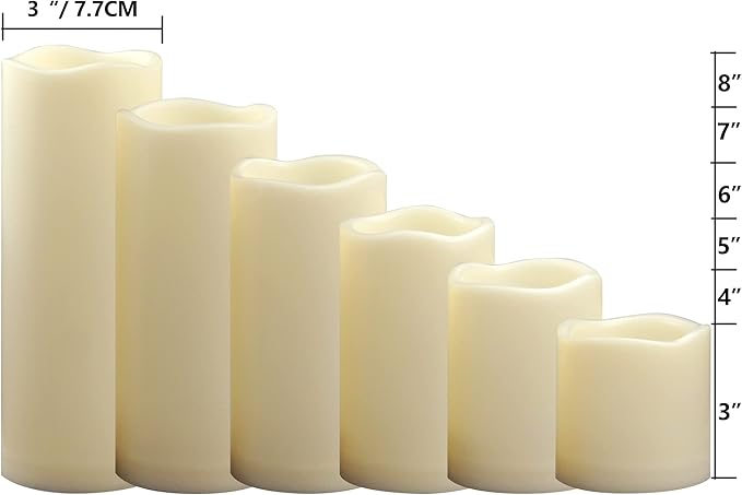 Waterproof Outdoor Battery Operated Flameless Pillar Candles with Timer White Plastic Realistic Flickering Fake Electric LED Lights for Lantern Garden Wedding Christmas Decorations 6 Pack