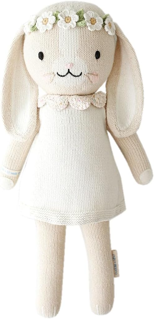 cuddle + kind Hannah The Bunny Ivory Regular 20" Hand-Knit Doll – 1 Doll = 10 Meals, Fair Trade, Heirloom Quality, Handcrafted in Peru, 100% Cotton Yarn