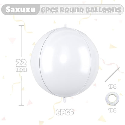 Giant 4D Foil Balloons, 6Pcs Large Metallic White Round Balloons, 22 Inch Big Round Foil Balloon for White Birthday Party Baby Shower Wedding Decorations